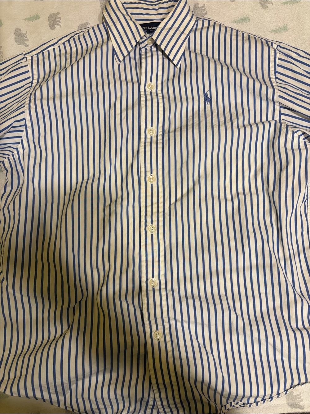 Ralph Lauren Blue & White Striped Polo Dress Shirt Size 8 fits like an S for men